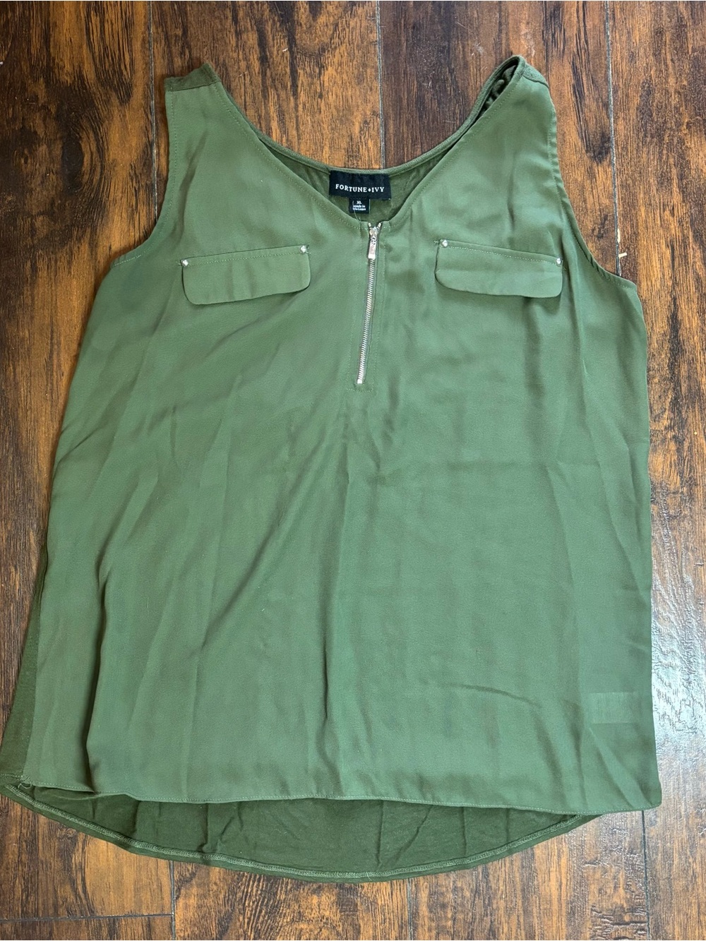 Women’s sleeve green tank top mixed media zipper top size XL